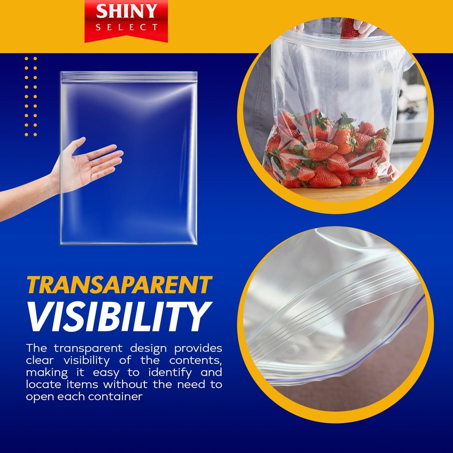 Extra Large Plastic Storage Bags With Zipper Top 3 Gallon 16" x 18" Jumbo Size Bag Heavy Duty 3 Mil Thick Clear X-Large Big Zip Bags for Food Freezer Clothes Travel Moving (12)