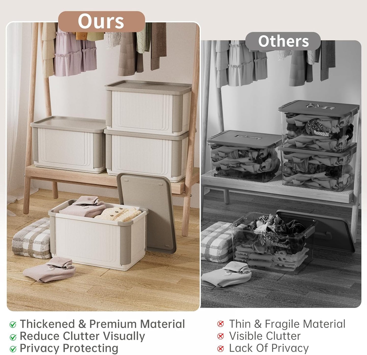 HAIXIN Collapsible Storage Bins with Lids 4 Pack - 62.8 QT Foldable Closet Storage and Organizer Plastic Stackable Storage Box for Home Garage Office Craft