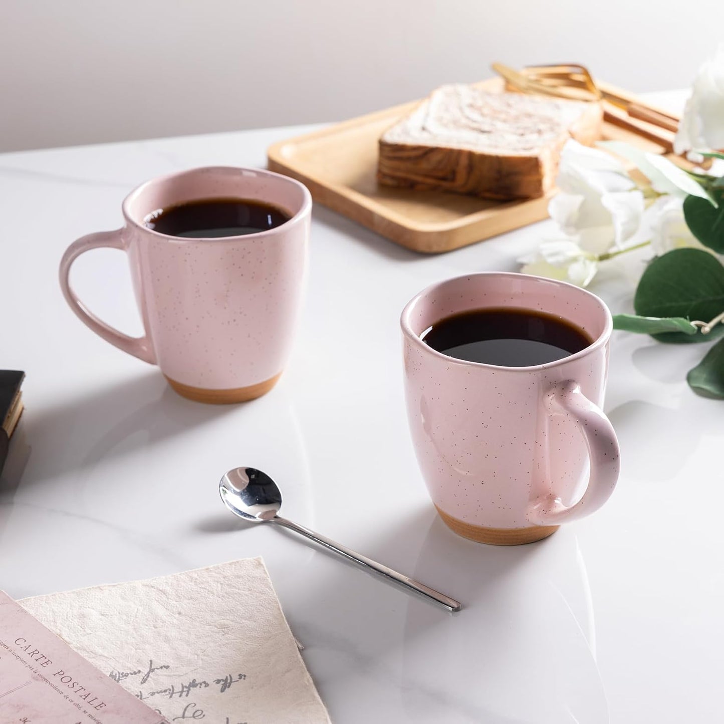 AmorArc 12oz Coffee Mugs, Ceramic Coffee Mugs set of 4 for Man, Woman, Dad, Mom, Modern Coffee Mugs with handle for Latte/Cappuccino/Milk/Cocoa. Dishwasher&Microwave Safe, Cloud Pink