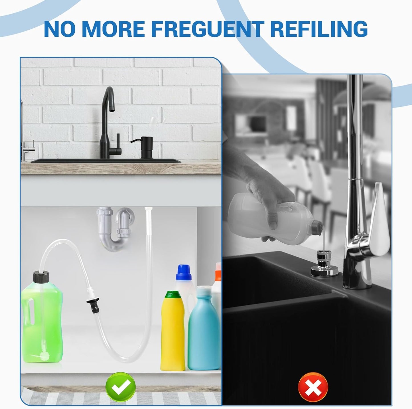 Yofidra Sink Soap Dispenser Extension Kit: Under Sink Dish Soap Dispenser with 47" Tube for Countertop Kitchen Sink Accessories, Sink Hose with Check Valve for Prevent Backflow 2PCS