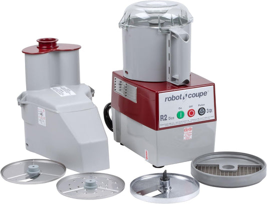 Robot Coupe R2 Dice Continuous Feed Combination Food Processor Dicer with 3-Quart Polycarbonate Bowl, Gray, 120-Volts
