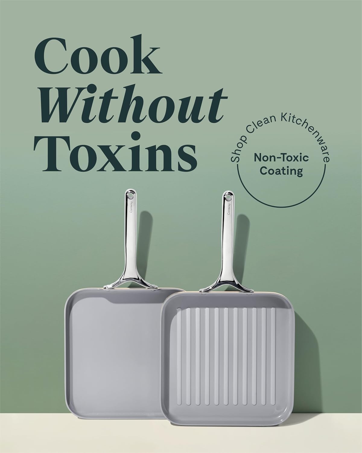 Caraway Griddle Pan & Grill Pan Duo - Non-Stick Ceramic Coated - Non Toxic, PTFE & PFOA Free - Oven Safe & Compatible with All Stovetops – Black