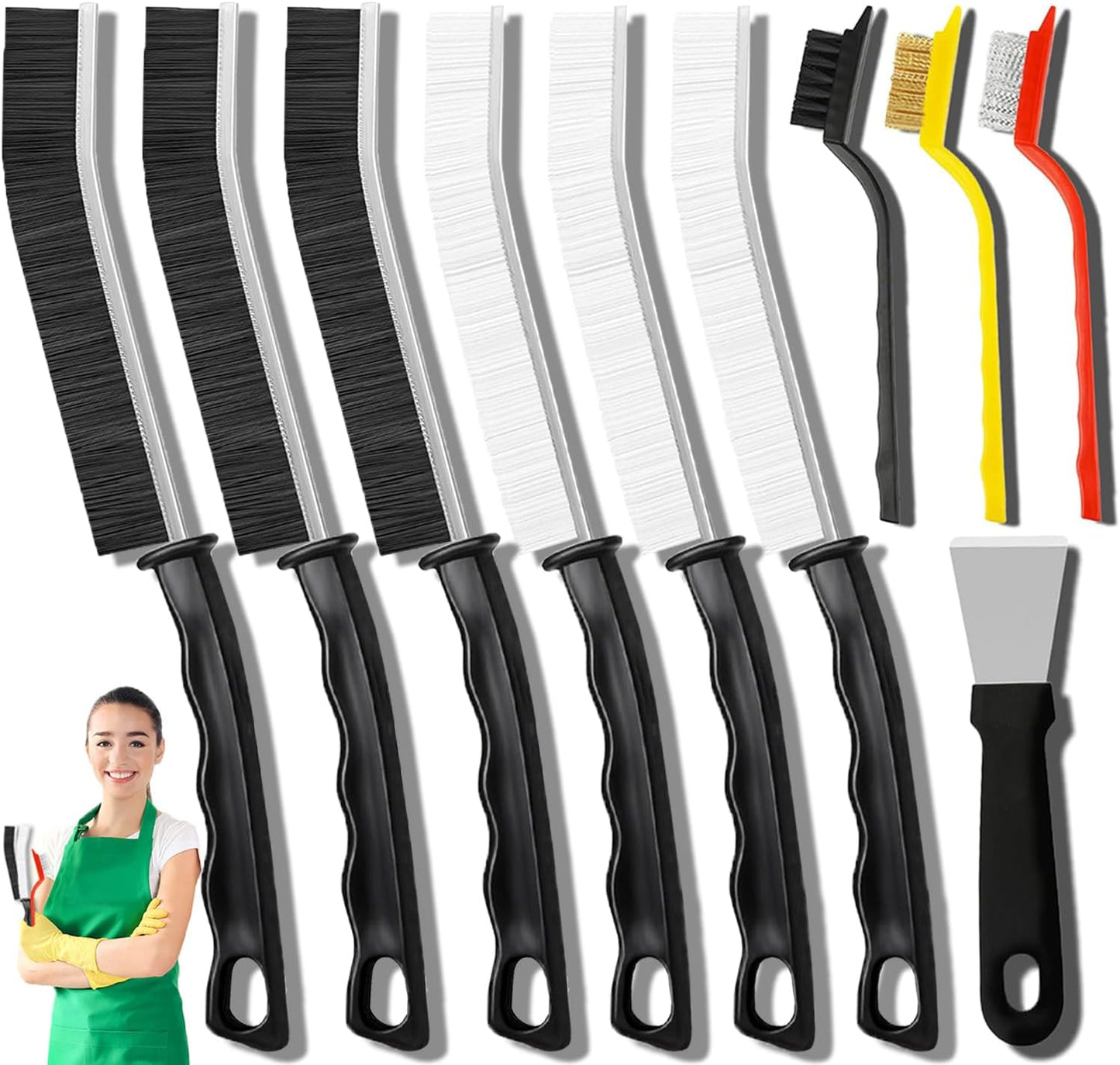 10Pcs Crevice Cleaning Brush Set with Scraper, Hard Bristle Cleaning Supplies for Kitchen, Bathroom, Corner, Sink, Cup, Teapot, Bottle