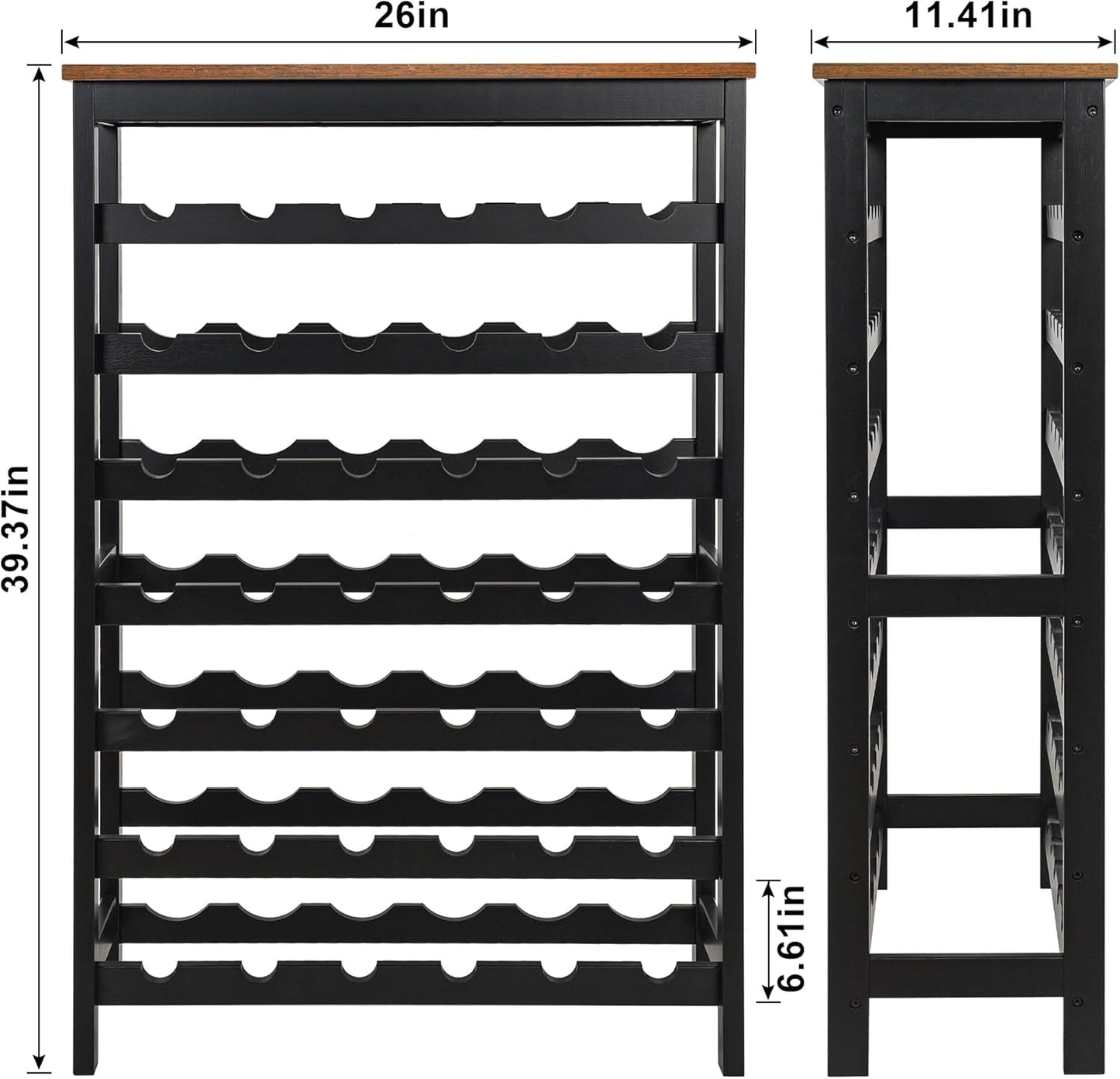 VASMIA 42 Bottles Bamboo Wine Rack,7-Tier Wine Rack Freestanding Floor with Table Top, Wine Storage Shelf for Kitchen Dining Room Bar,Rustic Brown and Black