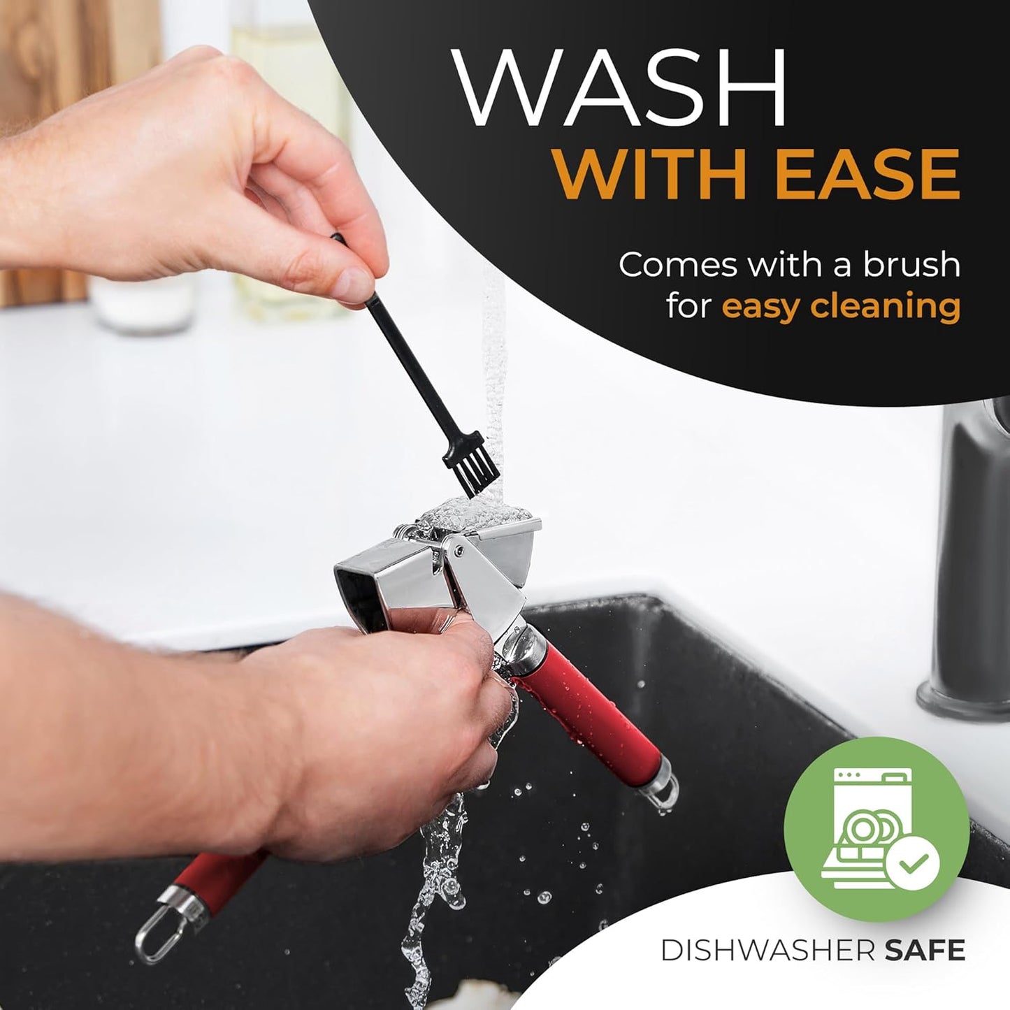 ORBLUE Garlic Press Stainless Steel - Premium Professional Grade Garlic Mincer, Crusher & Peeler Set - Easy Clean, Dishwasher Safe & Rust-proof, Red