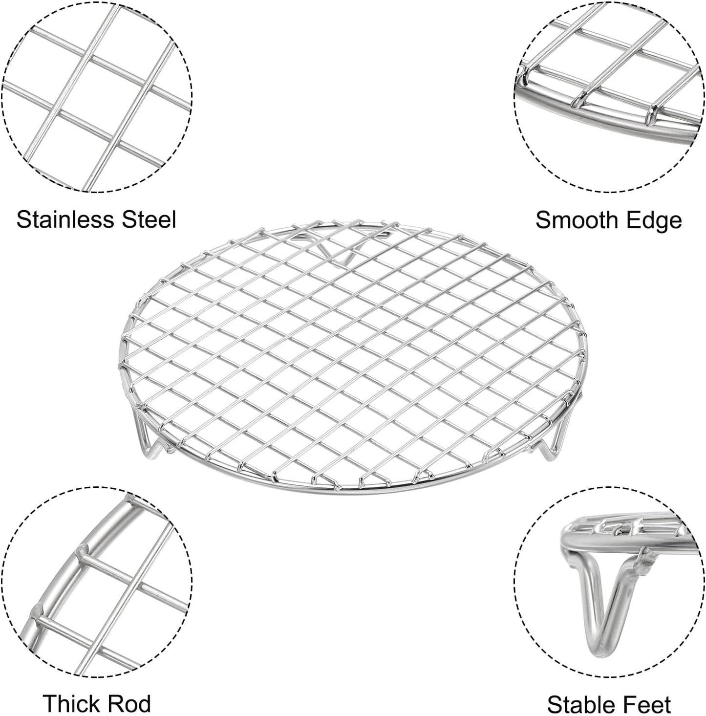 uxcell Round Cooking Rack with Legs, Dia 7.1 Inch 304 Stainless Steel Barbecue Grill for Cooking Baking Barbecue Air Fryer Racks, Silver