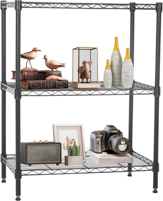 FDW Wire Shelving Units Adjustable Metal Storage Rack 23D x 13W x 30H 3 Tier Pantry Shelves NSF Kitchen Shelf for Kitchen Garage Commercial Small Places,Black