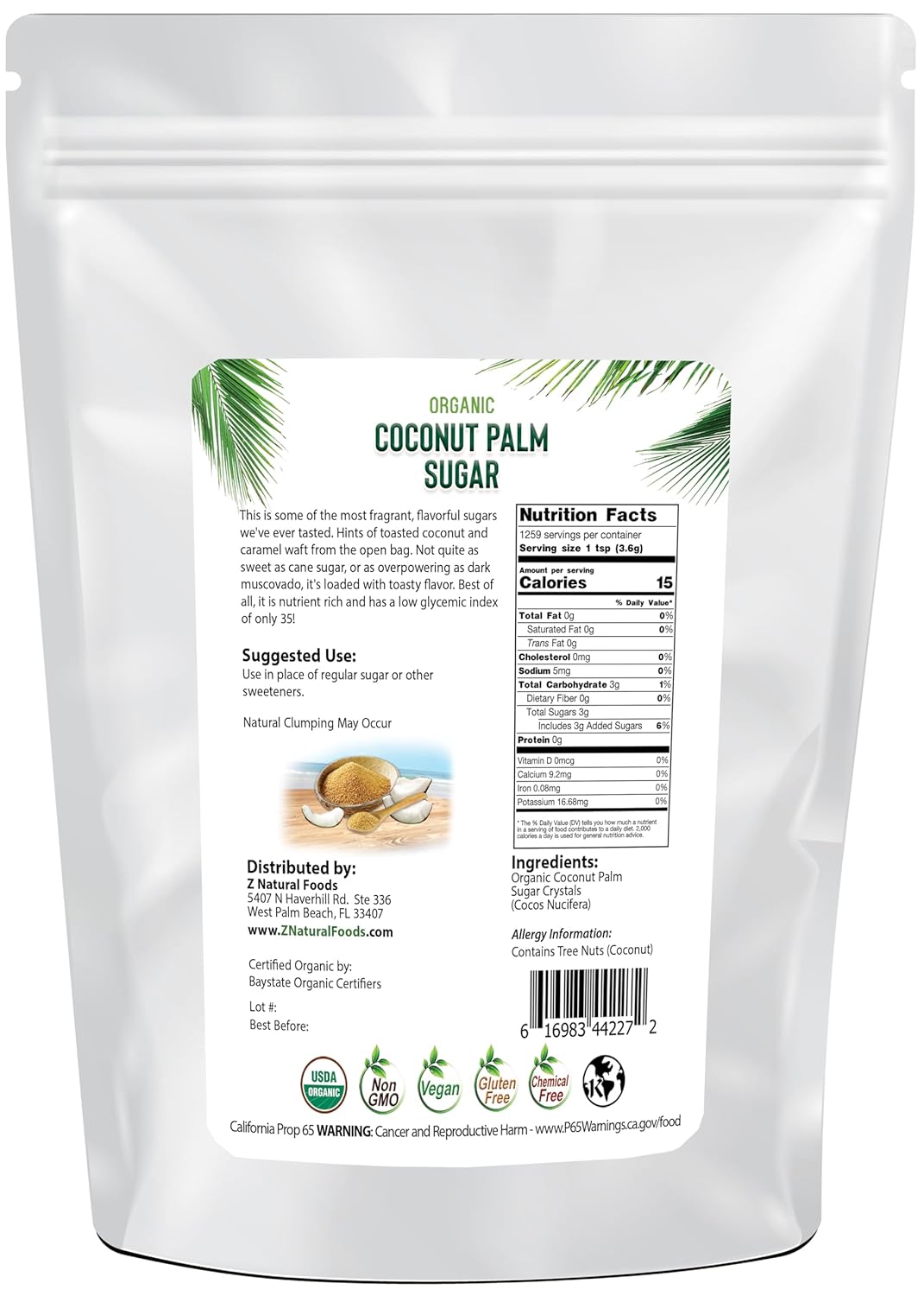 Z Natural Foods Organic Coconut Sugar - Nutrient-Dense, Flavorful & Unrefined Brown Coconut Sugar - Perfect for Tea, Coffee, Oatmeal, Deserts & Baking, Non-GMO, Vegan, Gluten-Free, 10 lbs