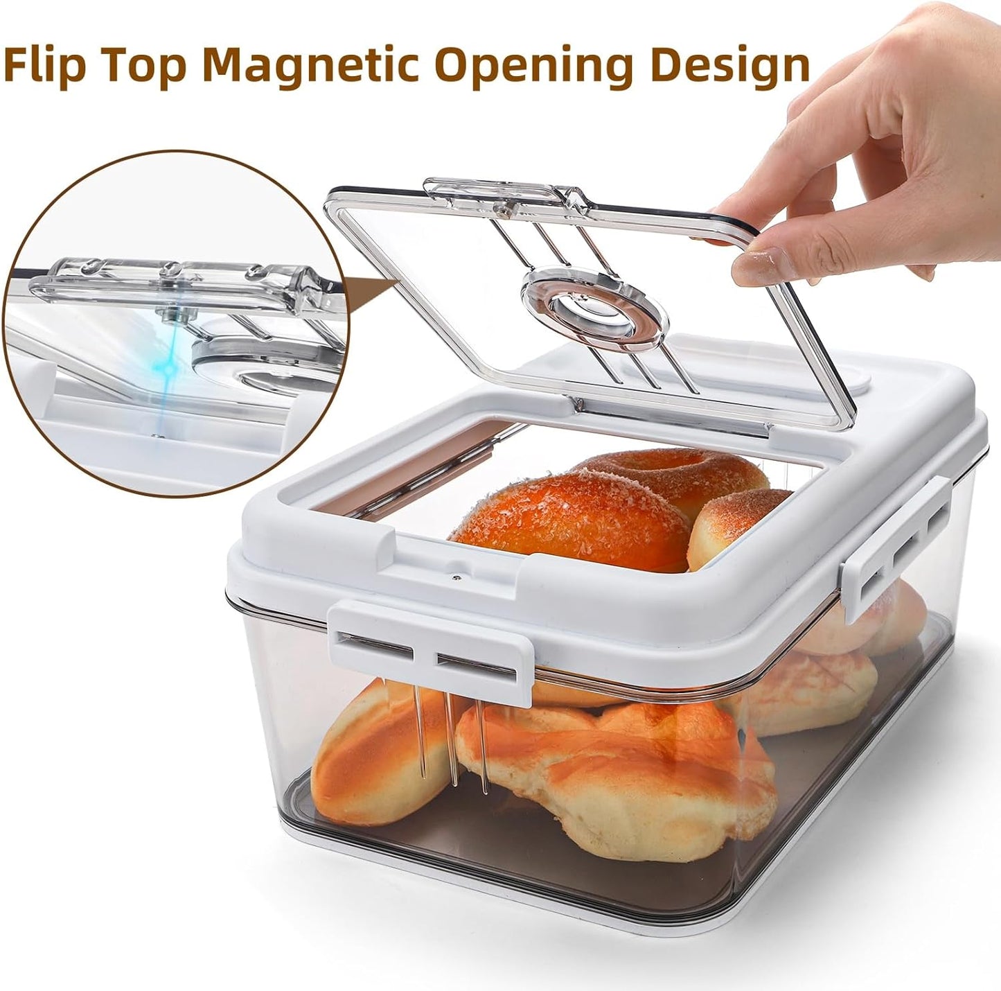 DEAYOU Bread Box for Kitchen Counter, Airtight Bread Storage Container for Homemade Bread, Time Recording Bread Keeper with Lid, Clear Bread Holder for Sourdough, Loaf, Toast, Bagel, Donut, Cookies