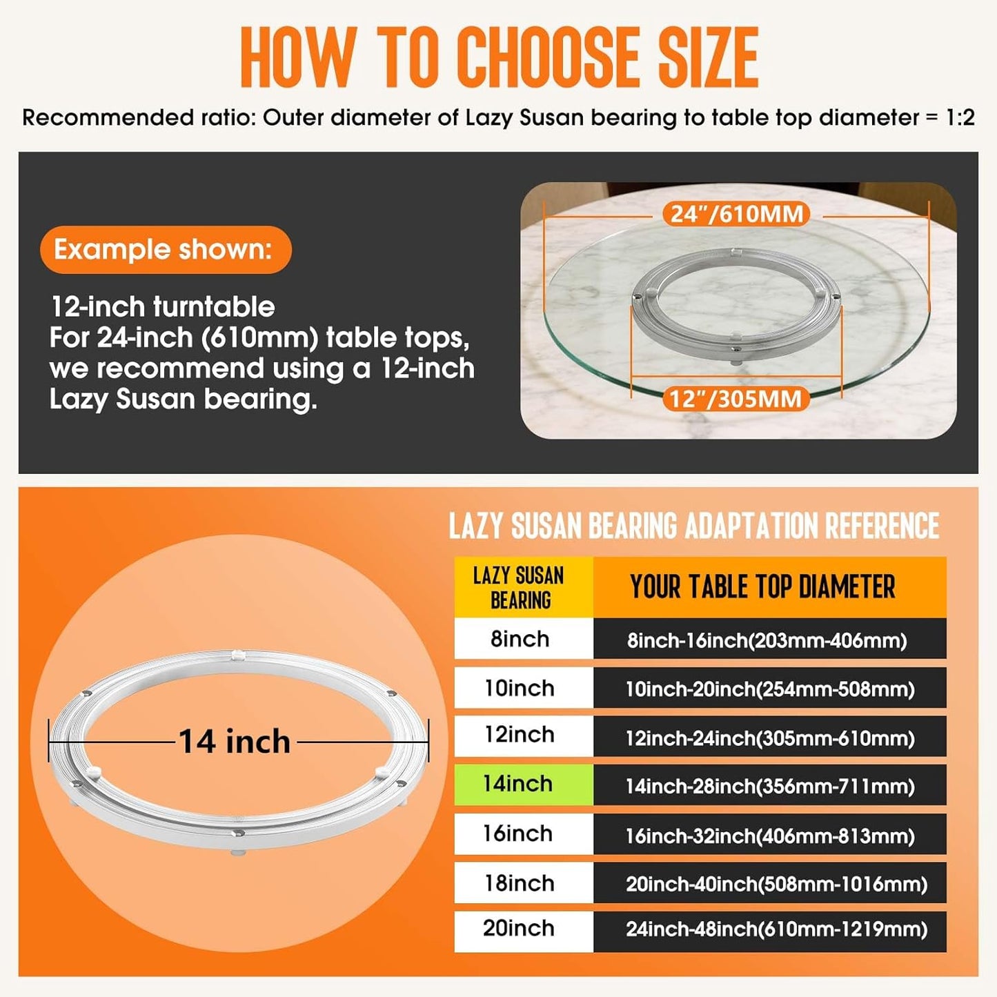 Pisman Aluminium Alloy Turntable Bearing, Heavy Duty Lazy Susan Rotating Bearing Turntable,Smooth Swivel Plate Hardware for Round Dining Table,DIY. Silent Rotating Base Only(14inch)