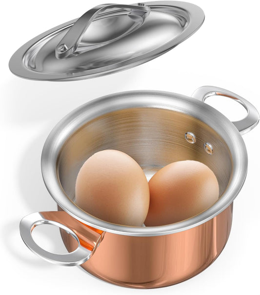 Macevia Mini Sauce Pan with Lid,Copper Butter Warmer Small Pot, Multipurpose Use for Home Kitchen or Restaurant (13.5oz/400ml)