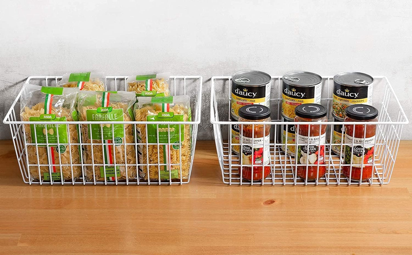 Redrubbit Metal Wire Stroage Baskets, Large Freezer Refrigerator Organizer Bins, Home Office Shelf Freezer Storage, Closets Organization Rack with Handles, Set of 6, White