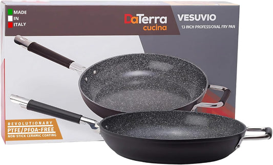 DaTerra Cucina - 13" Nonstick Ceramic Frying Pan - Made in Italy - Oven Safe - High Heat Resistant Nonstick Cookware - PTFE, Cadmium, Lead & PFOA free - Volcanic Black Speckled