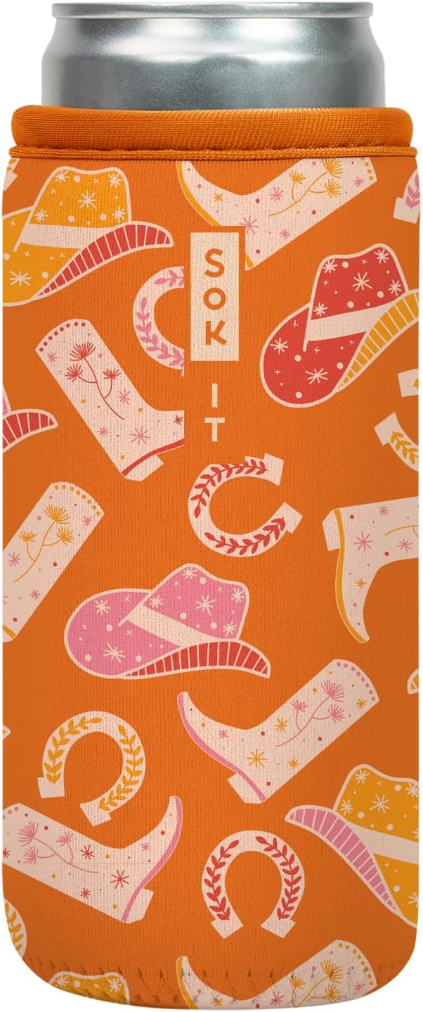 Sok It CanSok Sleeve for Beer & Soda Insulated Neoprene Cover (Cowgirl Couture, 12oz Slim Can Sleeve)