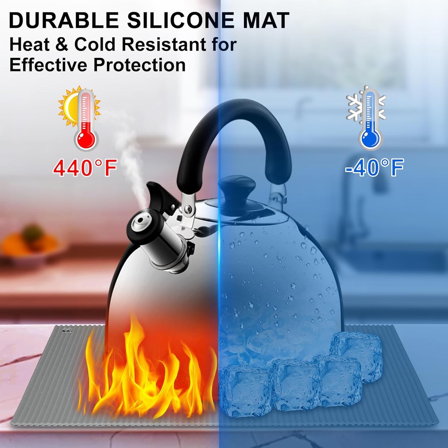 2 Pack 9.5'' x 14.2'' Trivets for Hot Dishes, Hot Pads for Kitchen, Silicone Trivets for Hot Pots and Pans, Hot Plates to Protect Table, Heat Resistant Silicone Trivet Grey