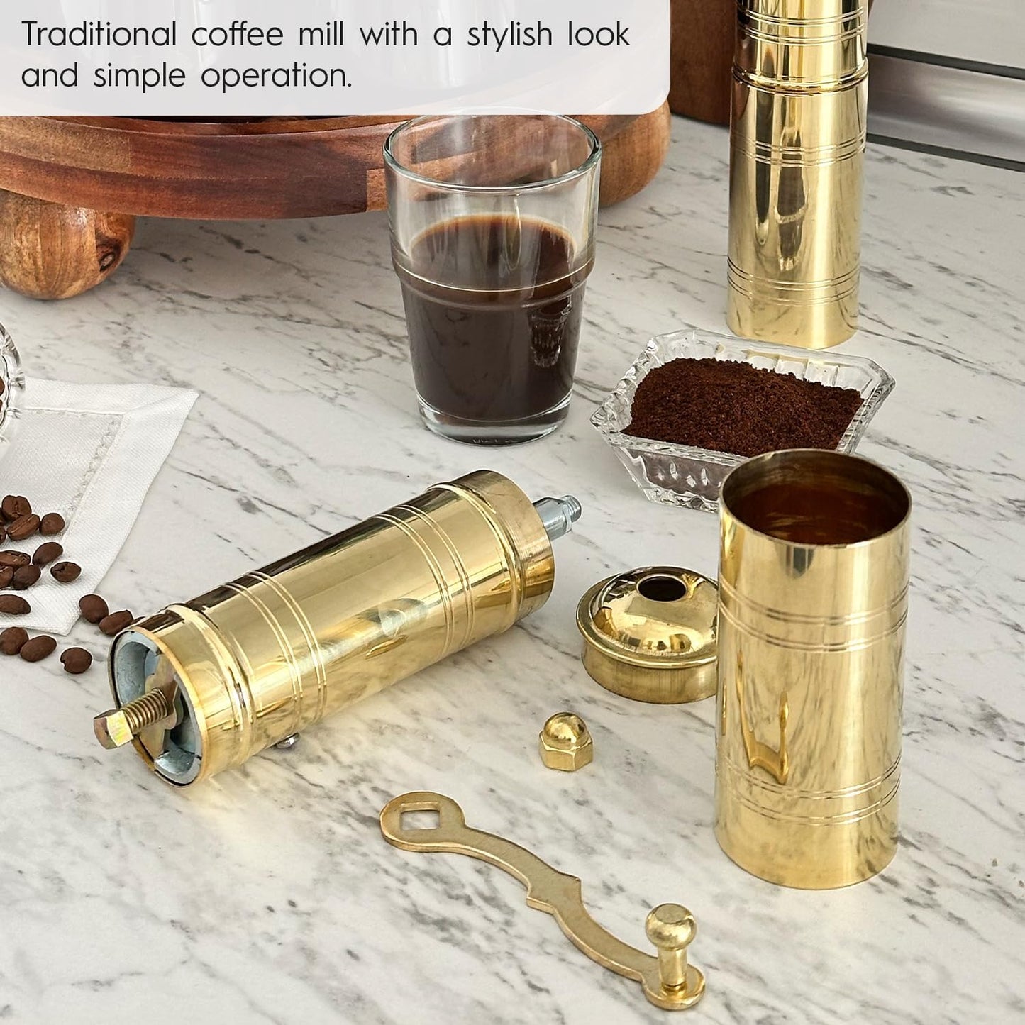 Decorative Handmade Turkish Black Pepper & Coffee Grinder, Refillable Turkish Spice Mill with Adjustable Coarseness, Manual Coffee Mill with Handle, Coffee Grinder Metal with Hand Crank