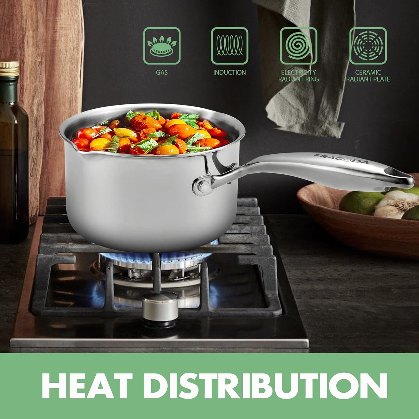 3.5 Quart Stainless Steel Pot Saucepan with Glass Strainer Lid, Sauce Pot with Two Side Spouts, Induction Cooking Pot, Multipurpose Sauce Pan with Lid for Cooking(Tri-Ply Full Body)