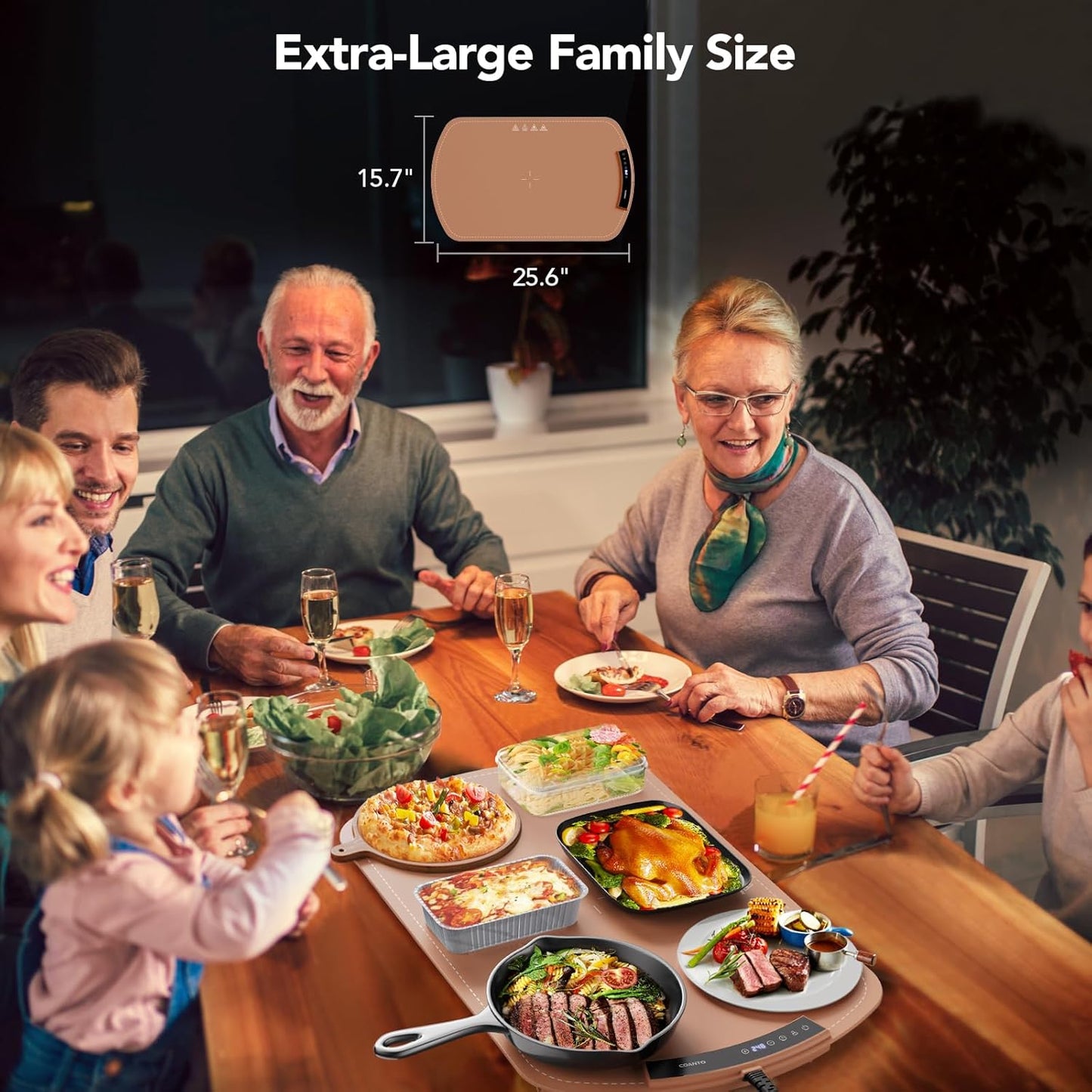 Food Warming Mat, Electric Warming Tray for Buffets & Parties, Silicone Heating Mat for Food with 9 Temperature Settings, Roll-Up Storage, 25.8"x15.6", Brown