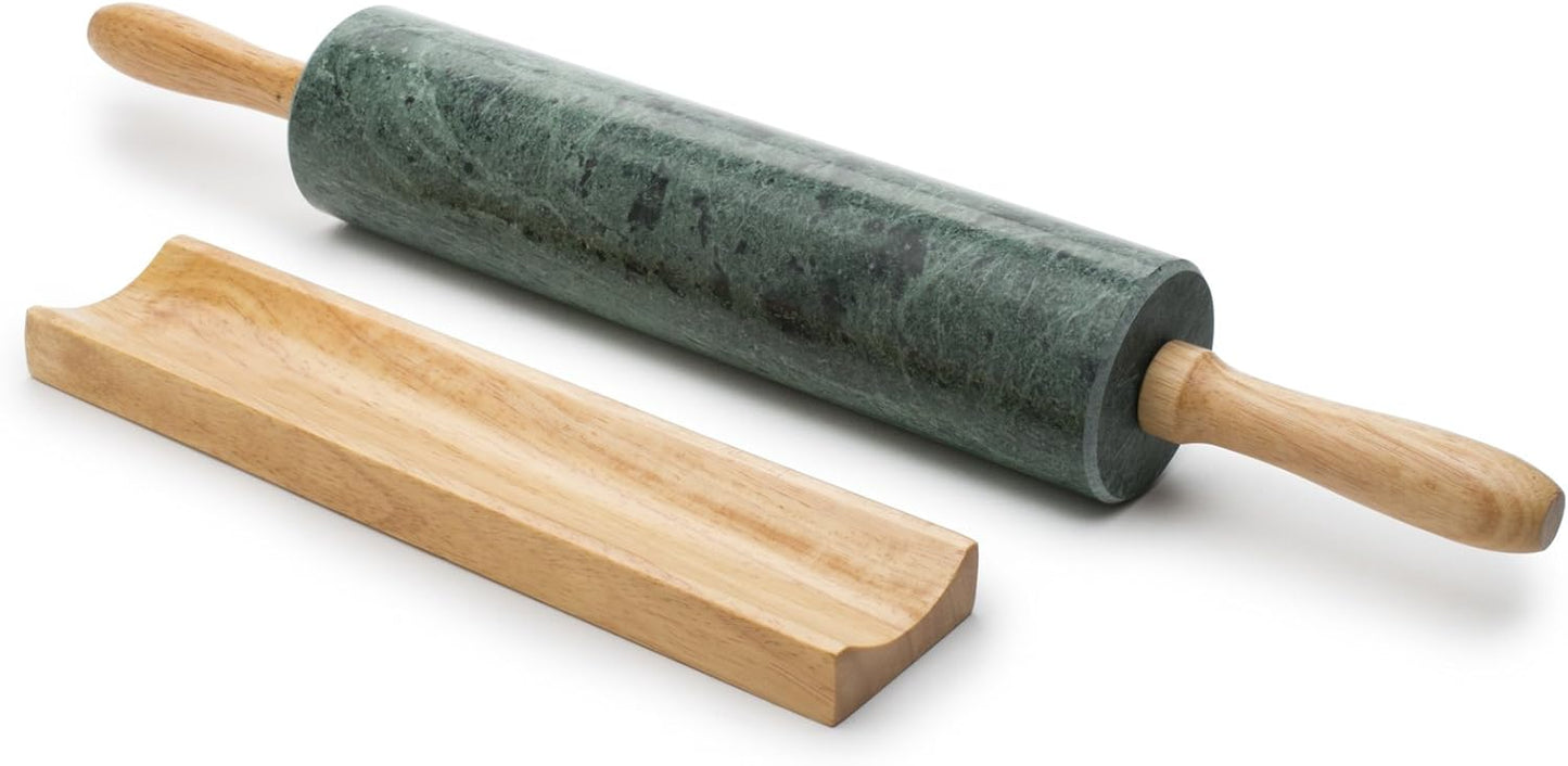 Fox Run Marble Rolling Pin and Base, Green 2.5 x 18 x 3 inches