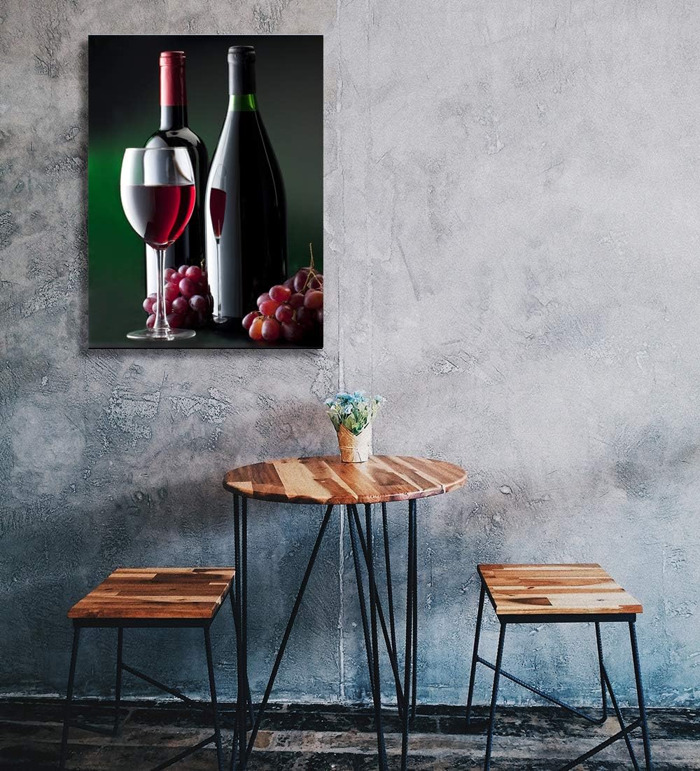 Looife Kitchen Wine Bottle Canvas Wall Art, 32x48 Inch Gallery Wrapped Red Wine with Grapes Picture Prints Wall Decor, Modern Art Deco for Dining Room and Bar Wall Decoration