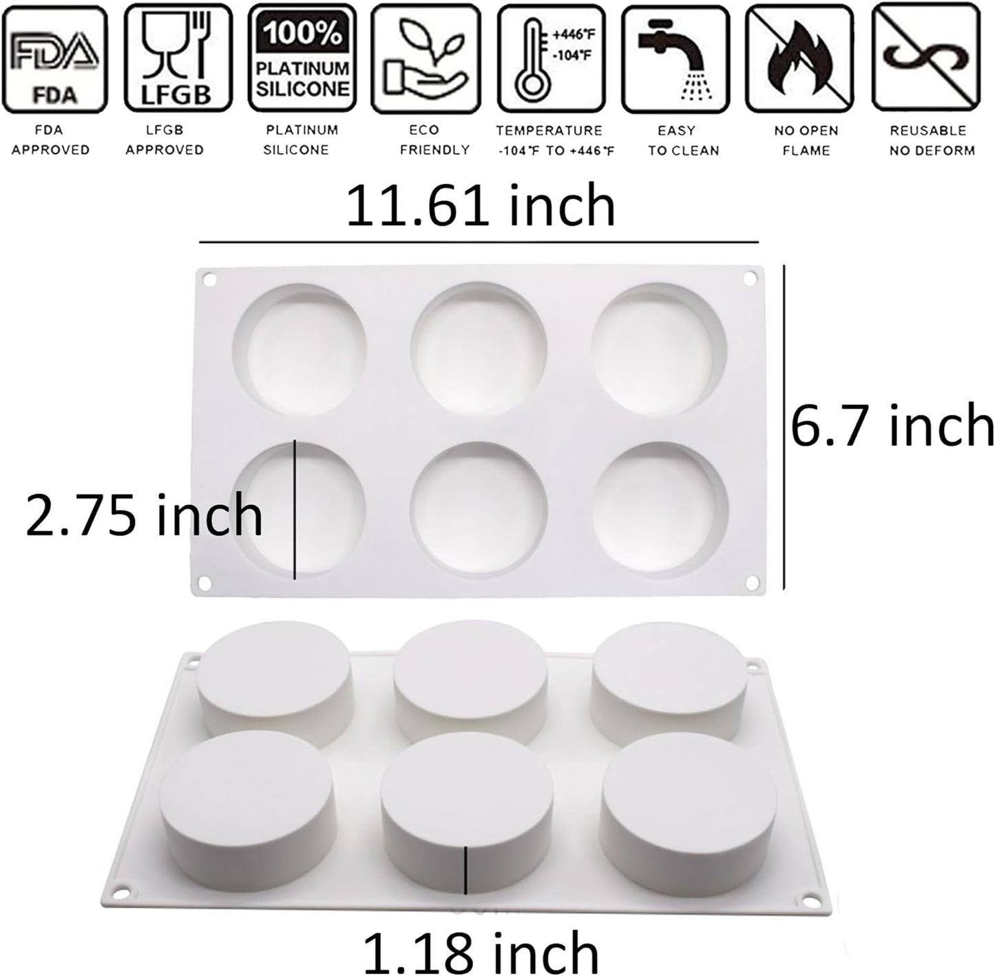 OCPO KITCHEN Cylinder Silicone Molds for Baking Mousse Cake, 3D Silicone Baking Mold for Candy Pastry Chocolate Truffle Cupcake Jelly Cookie Pudding Cake Decoration Mold, Flat Cylinder (6-Cavity)