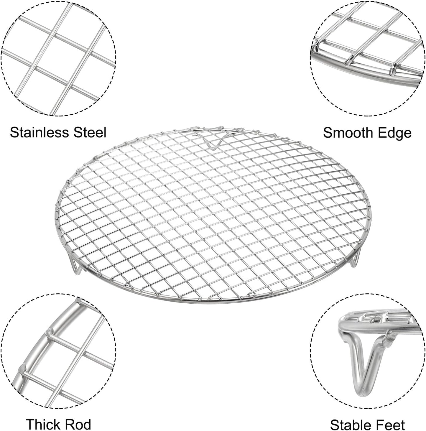 uxcell 2 Pcs Round Cooking Rack with Legs, Dia 11 Inch 304 Stainless Steel Barbecue Grill for Cooking Baking Barbecue Air Fryer Racks, Silver