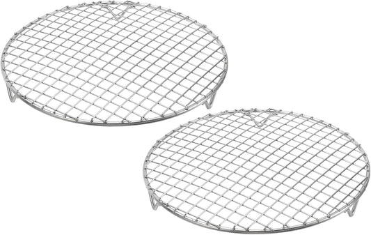 uxcell 2 Pcs Round Cooking Rack with Legs, Dia 9.8 Inch 304 Stainless Steel Barbecue Grill for Cooking Baking Barbecue Air Fryer Racks, Silver