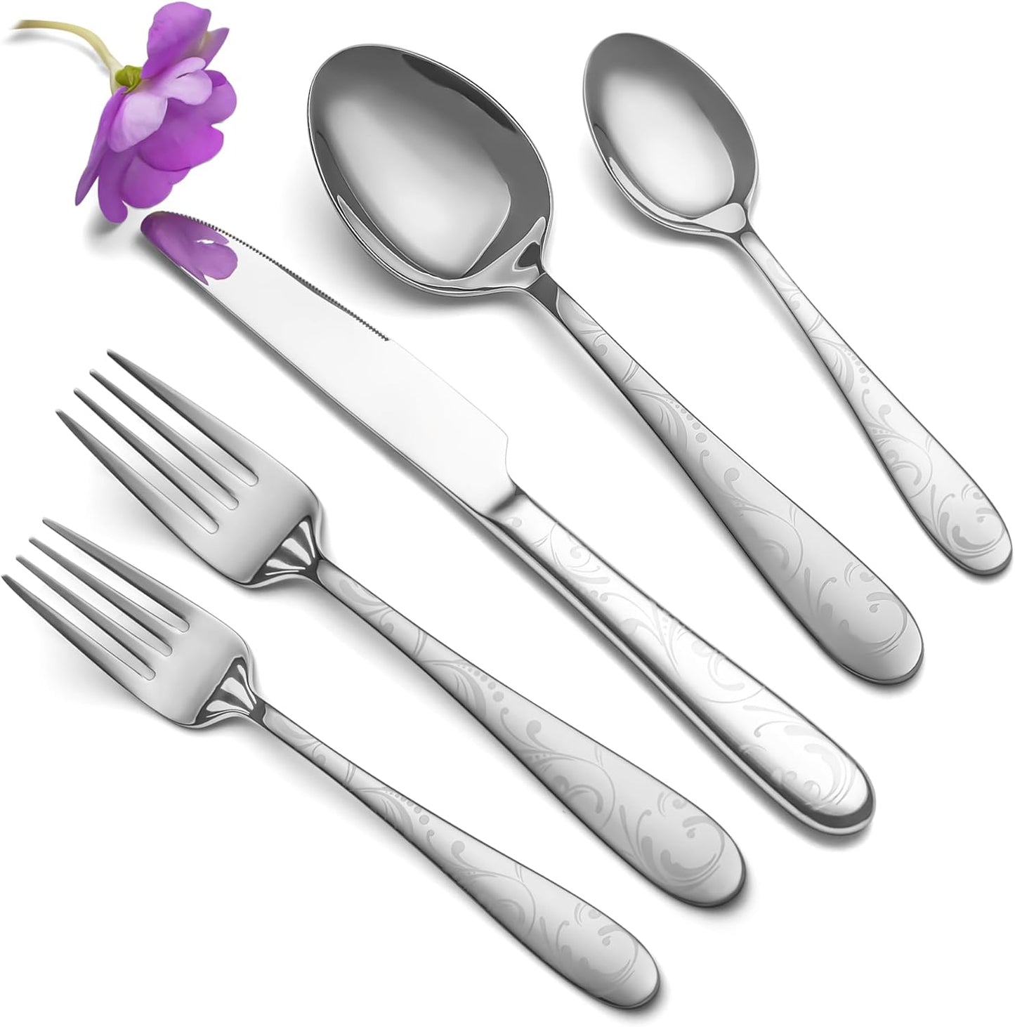 40 Piece Silverware Set Service for 8, EIUBUIE Premium Stainless Steel Cutlery Set, Mirror Polished Flatware Sets with Pattern Handle, Modern Kitchen Eating Utensils Sets Include Spoons Forks Knives
