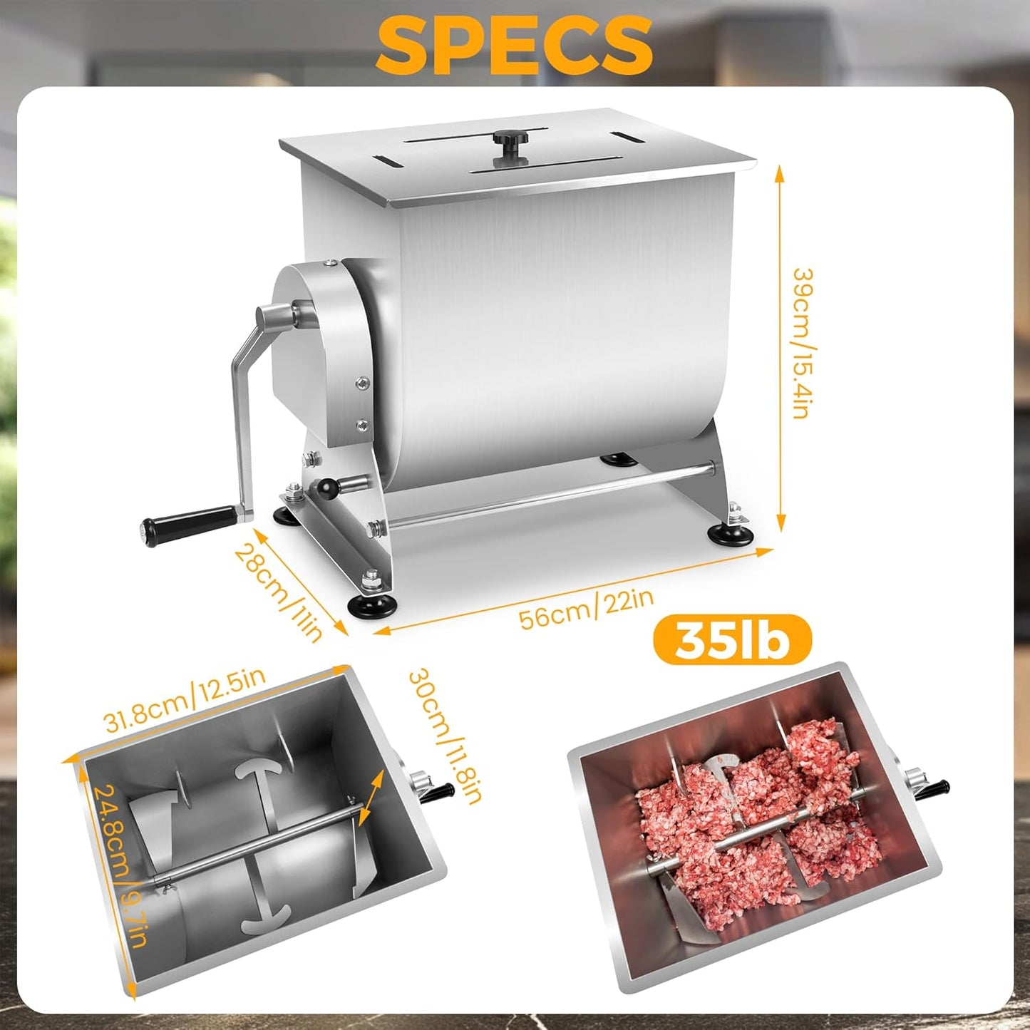 Butcher Series 35 lb / 6 Gallon Manual Tilting Meat Mixer