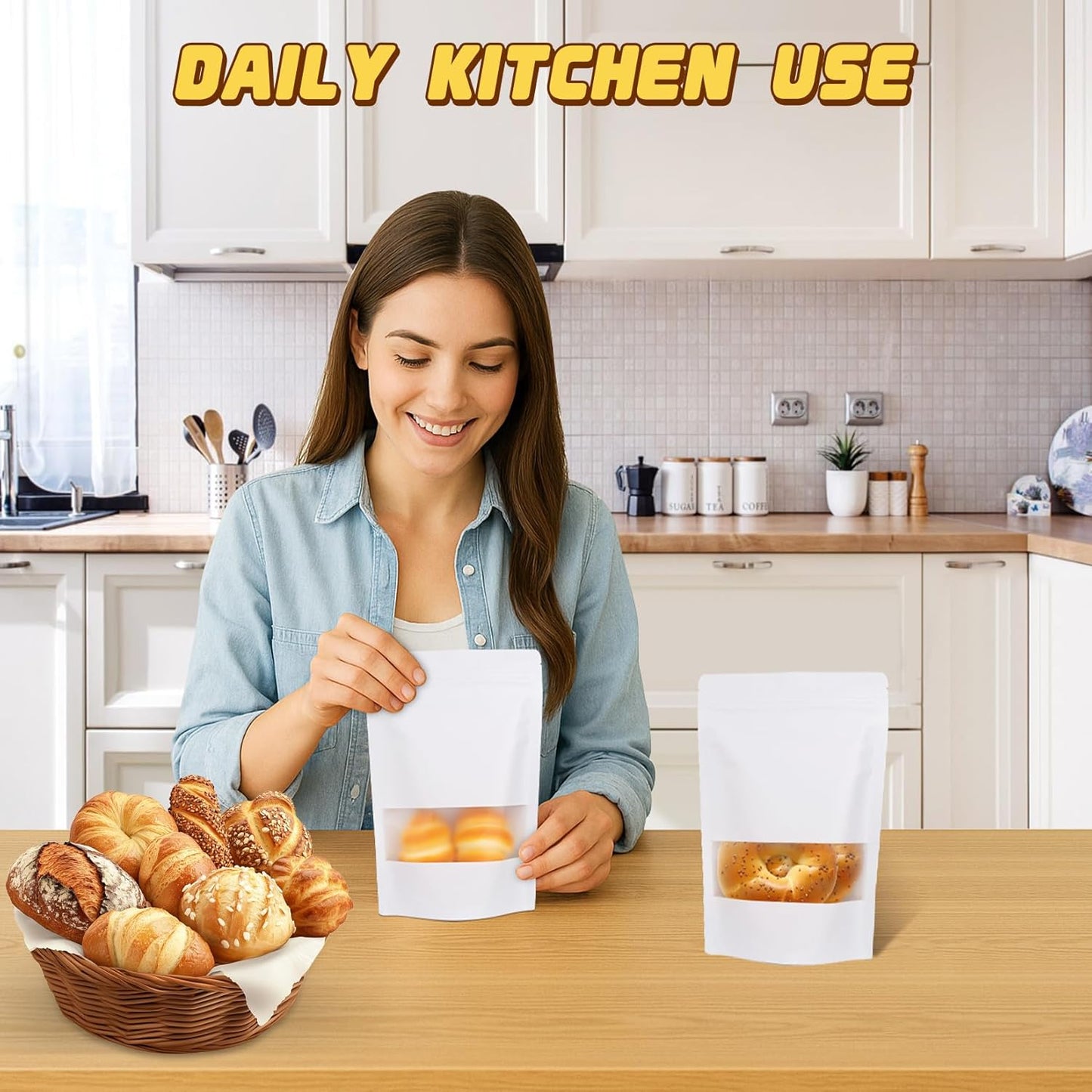 Jetmore-50pcs-Smell-Proof-Bag, Resealable Zip Lock Bags Various Sizes, Reusable Snack Bags, Stand Up Packing Bags with Window, Small Brown Paper Pouches for Candy, Nuts, Spice, Sample, Product