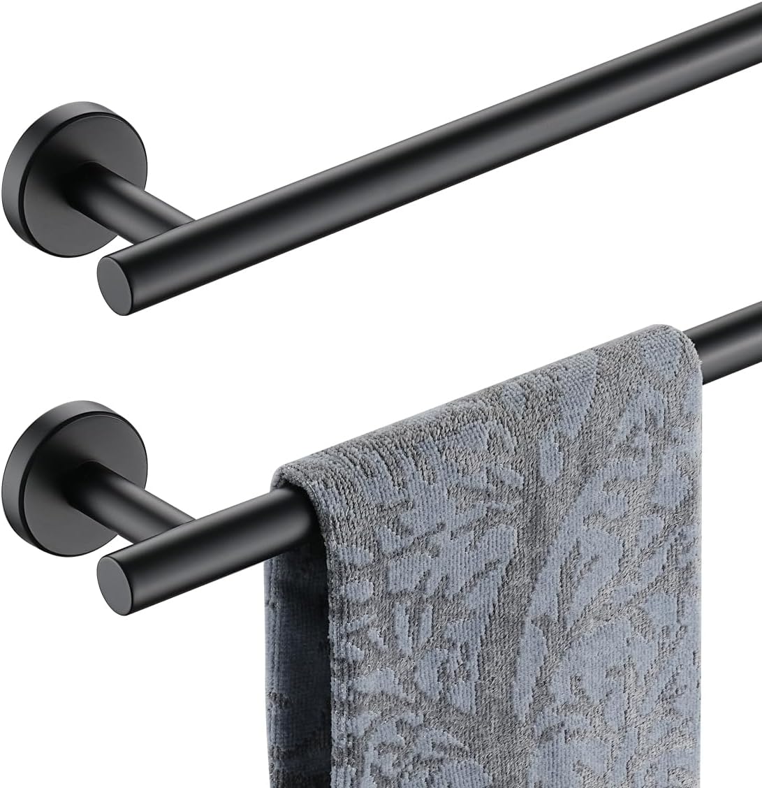 JQK Black Towel Bar, 20.5 Inch 304 Stainless Steel Thicken 0.8mm Towel Rack Bathroom, Towel Holder Matte Black Wall Mount, Useable Length 18 Inch 2 Pack, TB110L18-PB-P2