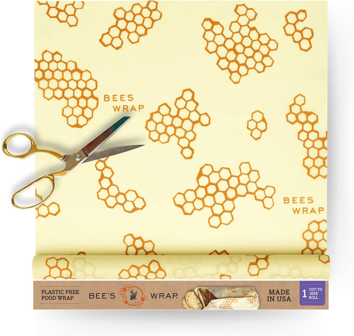 Bee's Wrap Beeswax Wraps for Food - Honeycomb Cut to Size 14x52" Wax Paper Roll - Made in USA Reusable Waxed Paper & Bowl Covers - Organic & Eco-Friendly Alternative to Aluminum Foil & Plastic Wrap