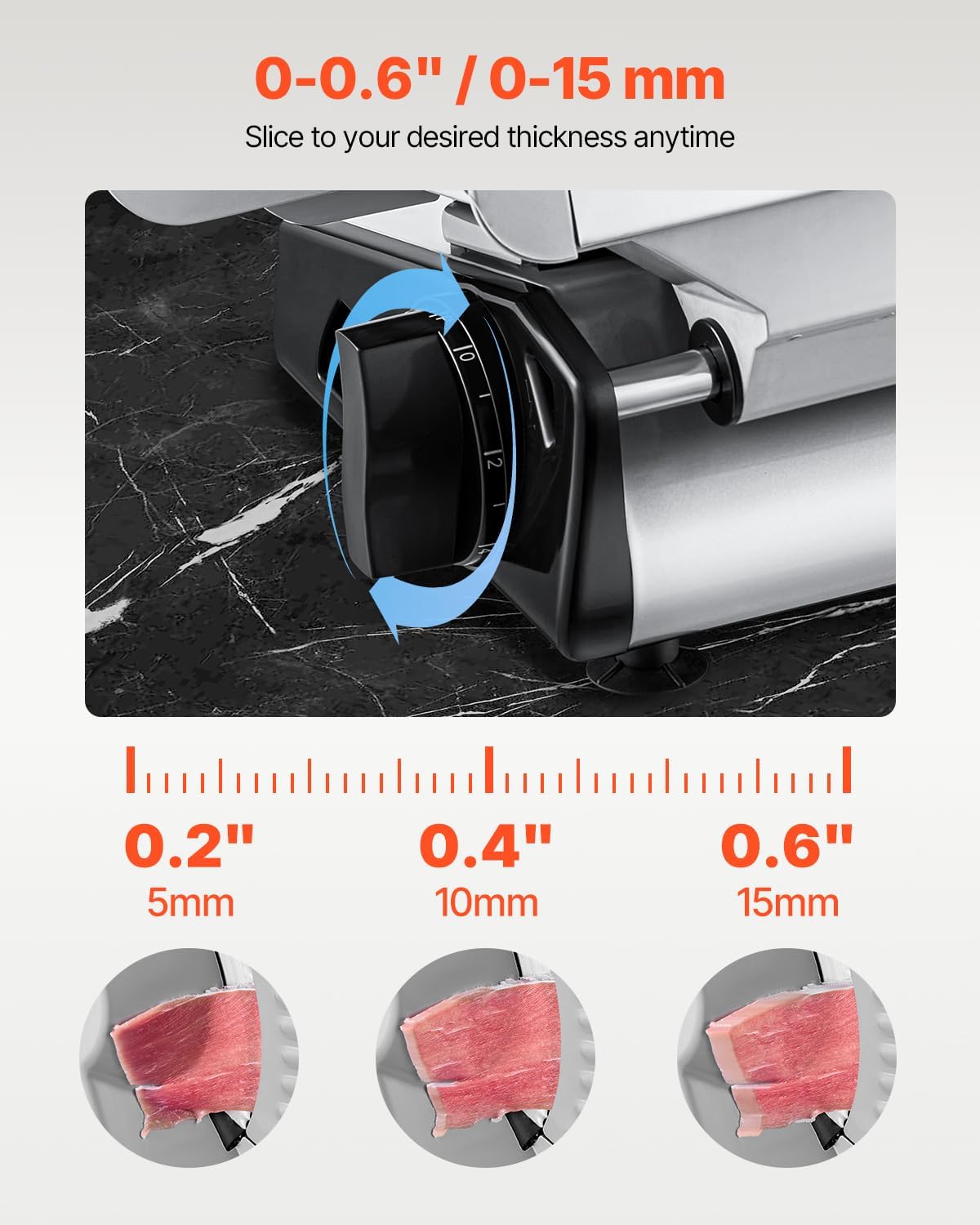 VEVOR Meat Slicer, 8.7 inch Electric Deli Food Slicer with Two Premium SUS420 Blades, 0-0.6 inch Adjustable Thickness, 180W Food Slicer Machine for Meat, Hard Bread and Cheese, Home Use