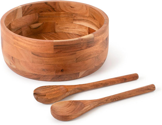 Luxe Designs 12" Wooden Salad Bowl Set with Serving Utensils Eco-Friendly, Multipurpose Mixing & Serving Bowl for Salads, Pasta, Fruits & More – Durable & Stylish Kitchen Essential