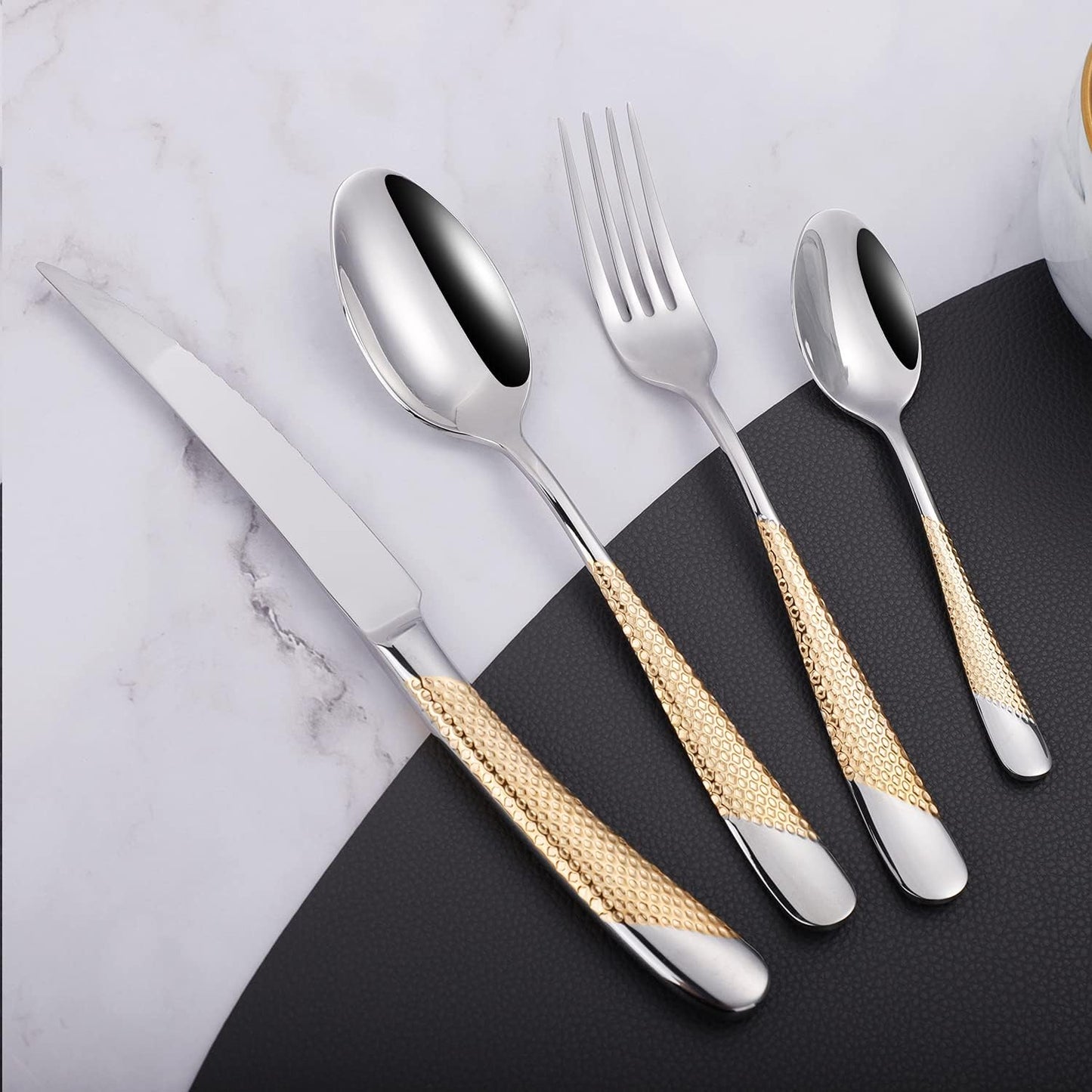 16 Piece Silverware Set,Stainless Steel Flatware Set Spoon and Fork Set for 4,Kitchen Utensil Cutlery Set Mirror Finish Dishwasher Safe Gift Package (gold)