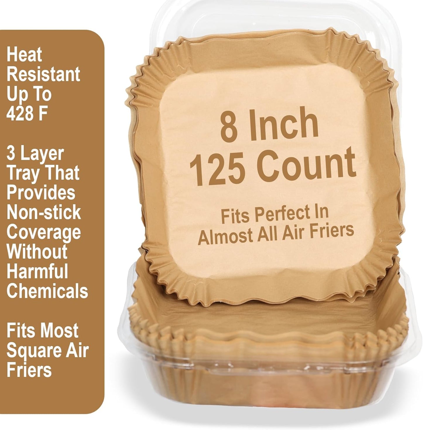 Air Fryer Liners Disposable – 125 pk 8" Unbleached Non-Stick Parchment Paper, Fits 5-8 QT Basket, Air Fryer Liners | Airfryer Liners