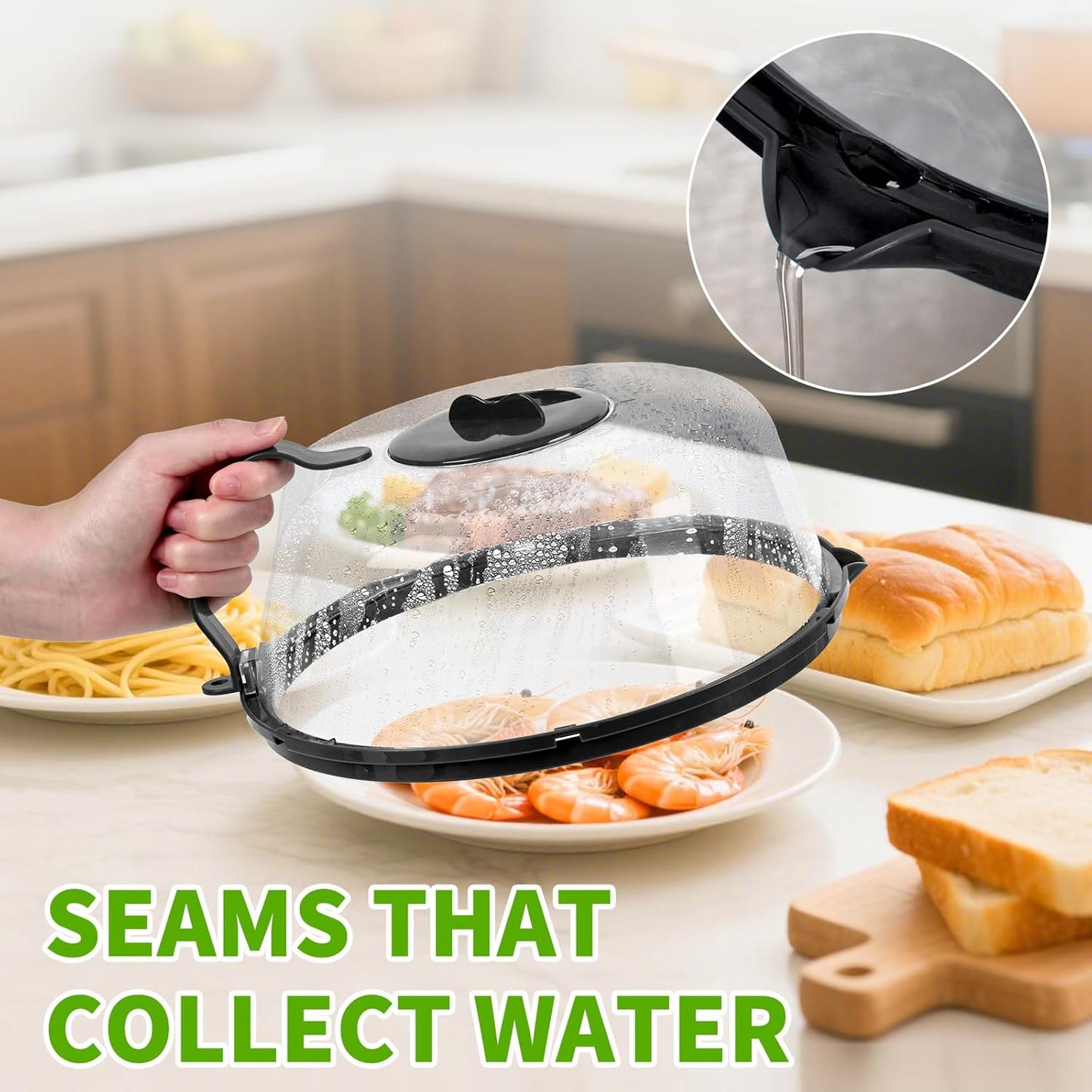 Microwave Splatter Cover, Microwave Cover with Water Steamer, 10 Inch Plate Covers with Integrated Handle Splatter Guard, Kitchen Gadgets & Accessories, House Essentials for Gift-Black