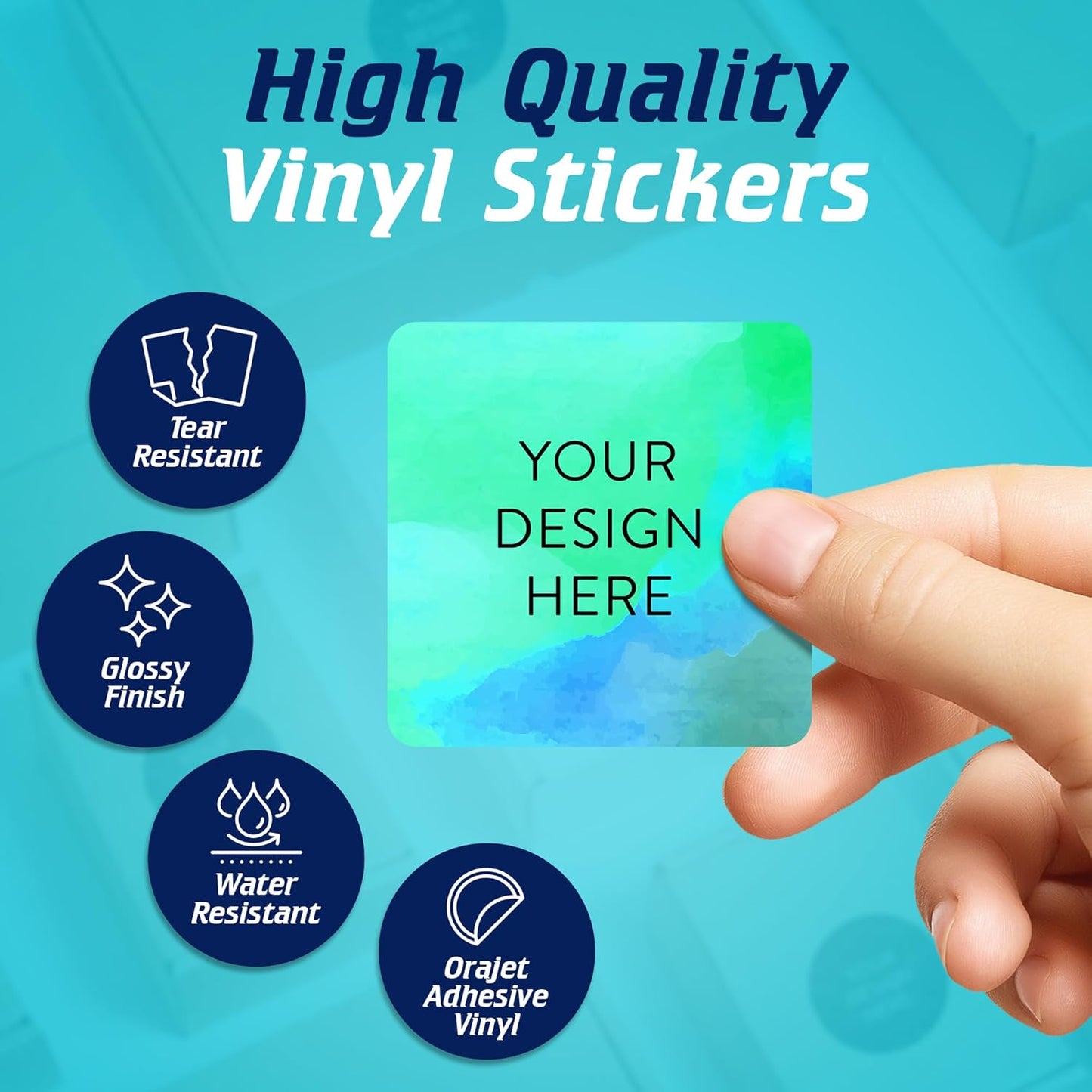 100 Custom Vinyl Stickers - Upload Your own Image, Text, Design, Logo - Personalized Logo Labels for Handmade, Packaging, Bottle, Jars, Candle, Brand Stickers (Blue Green, 1.5x1.5 Square)
