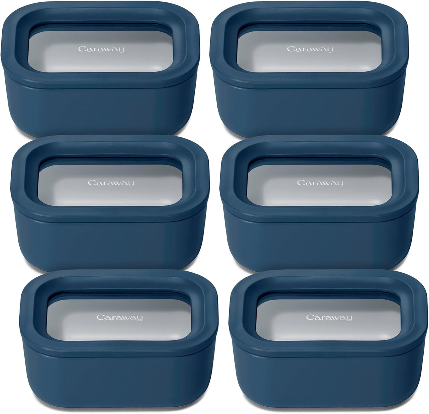 Caraway 6pc Glass Food Storage Set - 2.6 Cup Storage Containers For Food (6) - Non-Toxic Ceramic-Coated Glass - Air Release Technology - Compact & Stackable Design - Navy