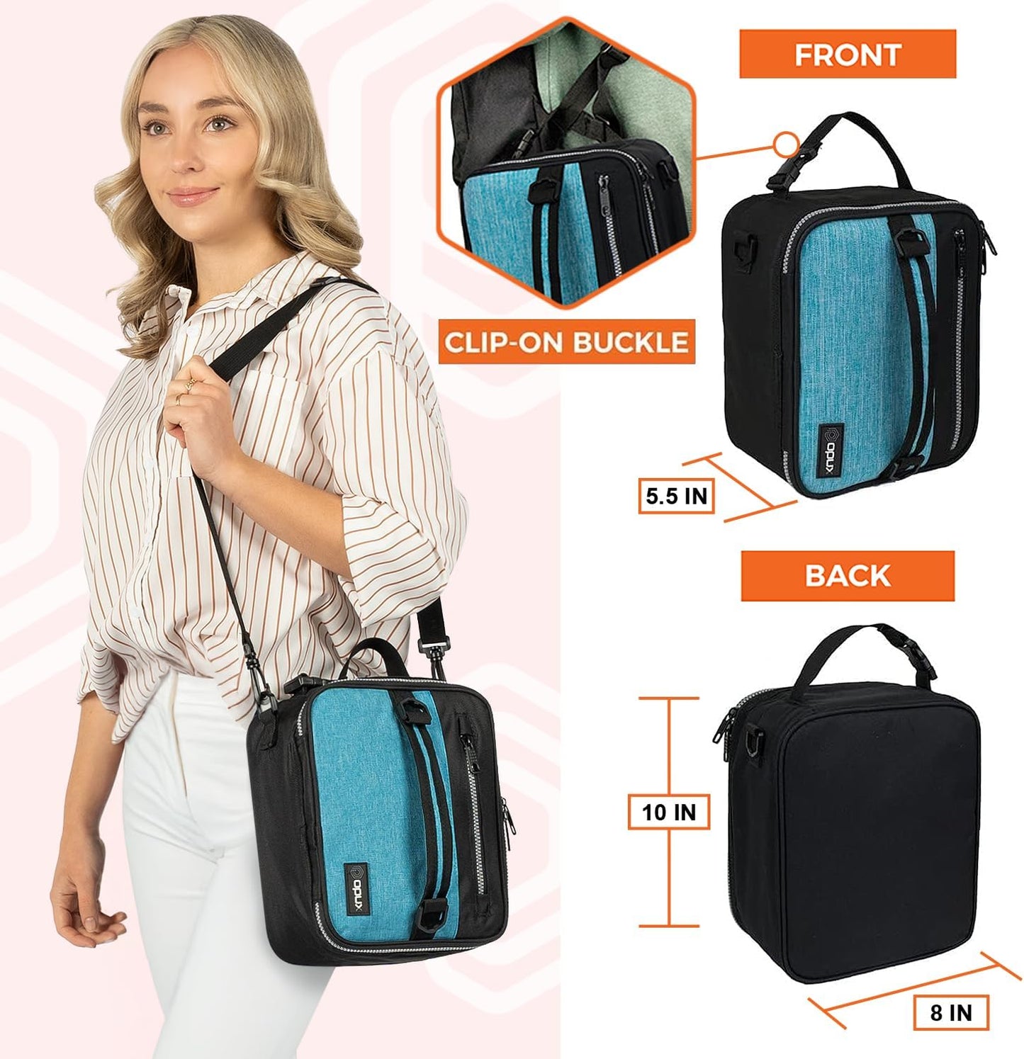 opux Insulated Lunch Box for Men Women Adult, Compact Lunch Bag for Kids Boy Girl Teen, Soft Lunch Cooler Bag for Work School, Leakproof Lunchbox Lunch Pail with Clip-on Buckle, Heather Sea Blue