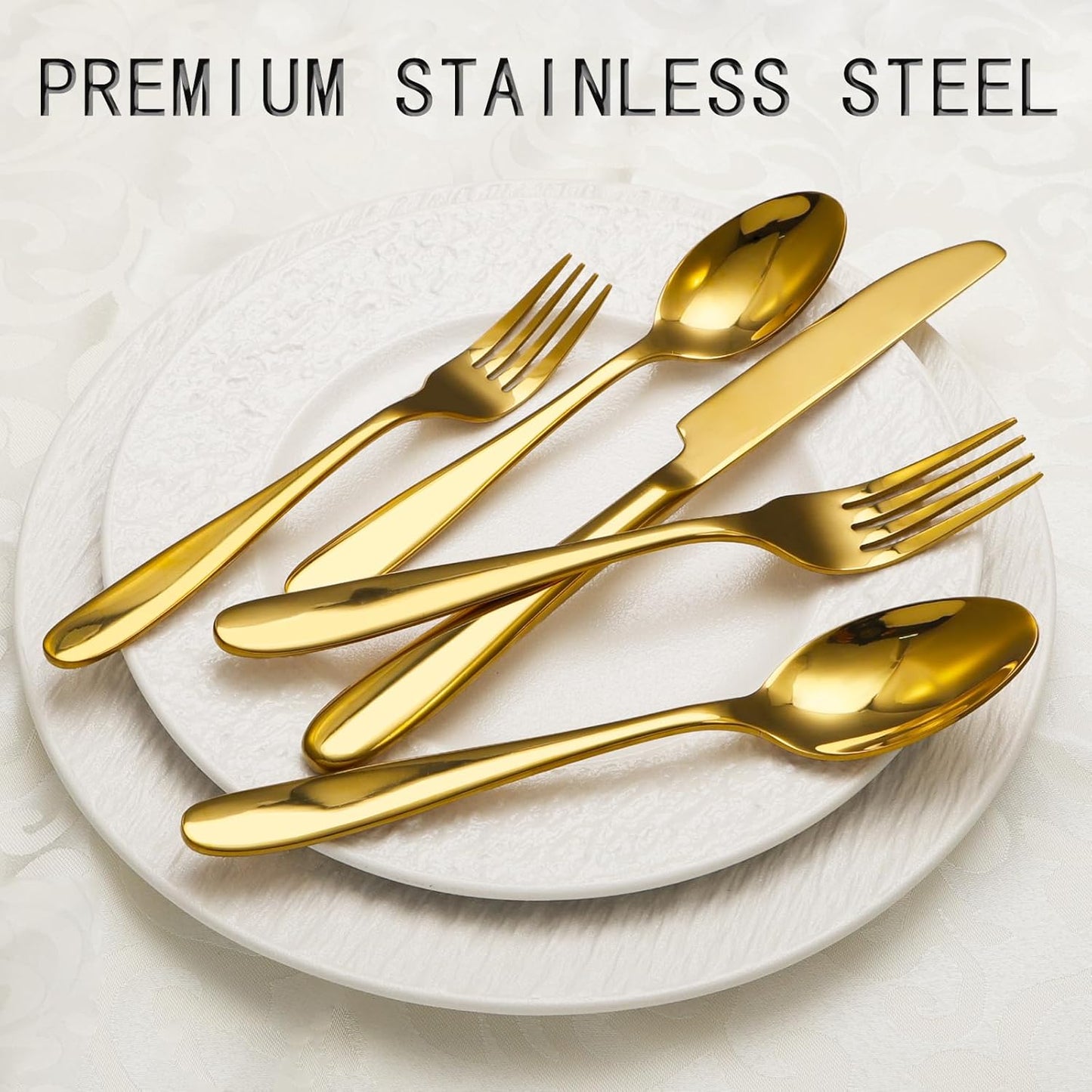 40-Piece Gold Silverware Set, Flatware Set for 8, Food-Grade Stainless Steel Tableware Cutlery Set, Mirror Finished Utensil Sets for Home Restaurant, Forks Spoons and Knives Set, Dishwasher Safe