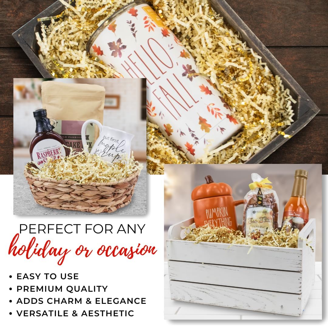 MagicWater Crinkle Cut Paper for Gift Baskets - 2LB - Vanilla & Gold - Perfect for Shredded Paper Filler, Basket Filler, Gift Boxes, Bridesmaid Gifts, Halloween Stuffers & More – For All Occasions