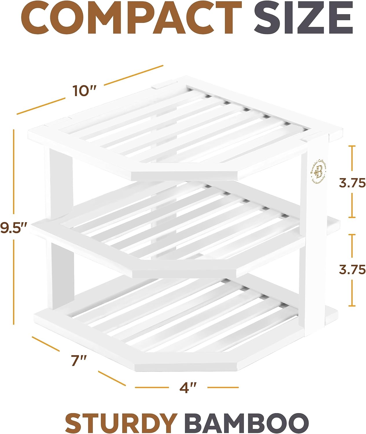 Cabinet Organizer Shelf - Bamboo Corner Rack for Kitchen Counter, Cabinet Space Saver for Plates, Dishes, Bowls, Bread Pantry, Bathroom Storage or Countertop Stand, White