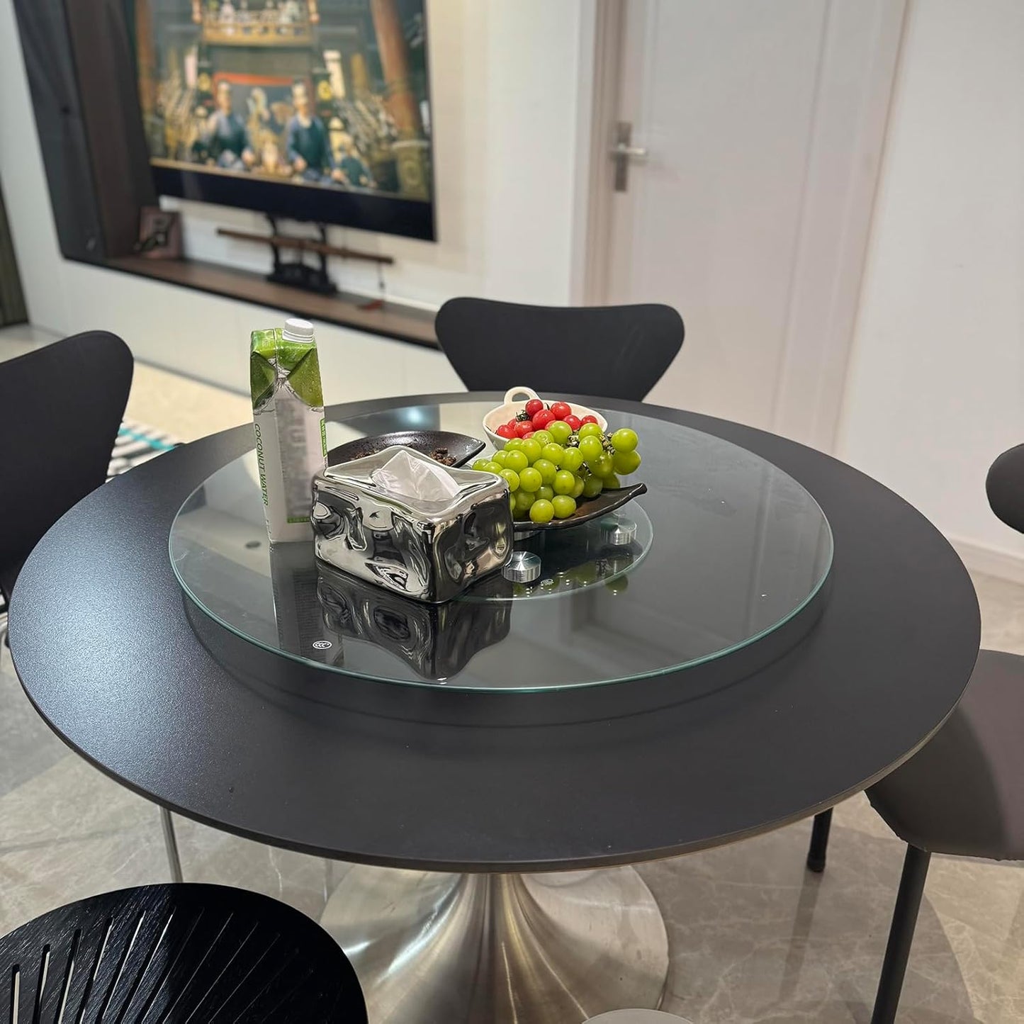 31" Large Lazy Susan Glass Turntable for Dining Table, Kitchen Round Clear Tabletop Rotating Tray with Swivel Assist System, Spin Table Centerpiece for Party, Wedding