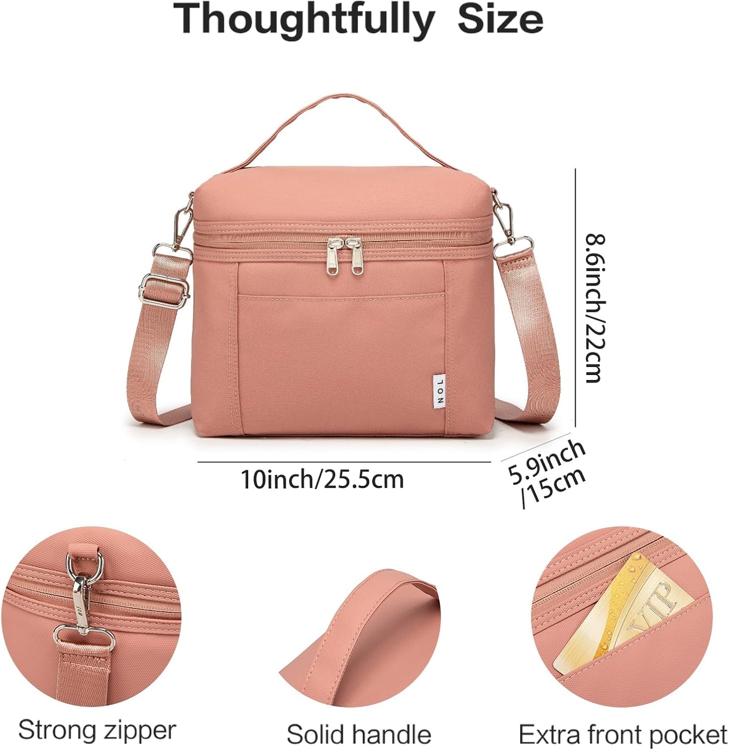 NOL Natural Organic Lifestyle Insulated Lunch Bags for Women Cooler Bag Lightweight Nylon Waterproof Lunch Box For Work (Dark Pink, Medium(normal))