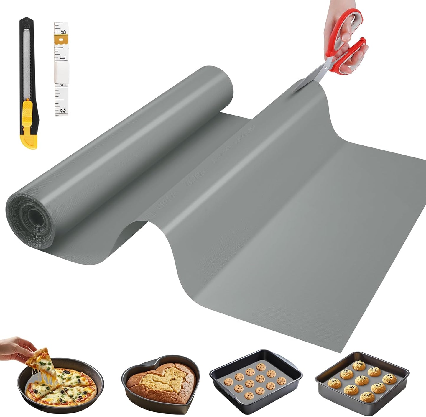 Silicone Baking Mat, 12 IN x 6 FT Free Cutting Baking Sheet, Non-Stick Reusable Dough & Pastry Mat, Non-Slip Silicone Mat Roll for Air Fryer Liner, Freeze Dryer, Oven Baking Pan, Kitchen Counter