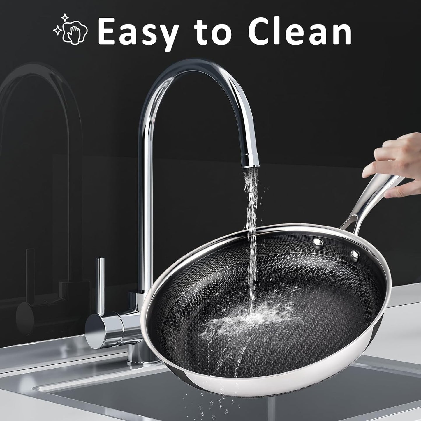 9.5" Nonstick Frying Pan, Ceramic-Coated Stainless Steel Skillet - PFOA/PTFE Free, High Heat & Induction, Dishwasher & Oven Safe + FREE Electric Pepper Grinder