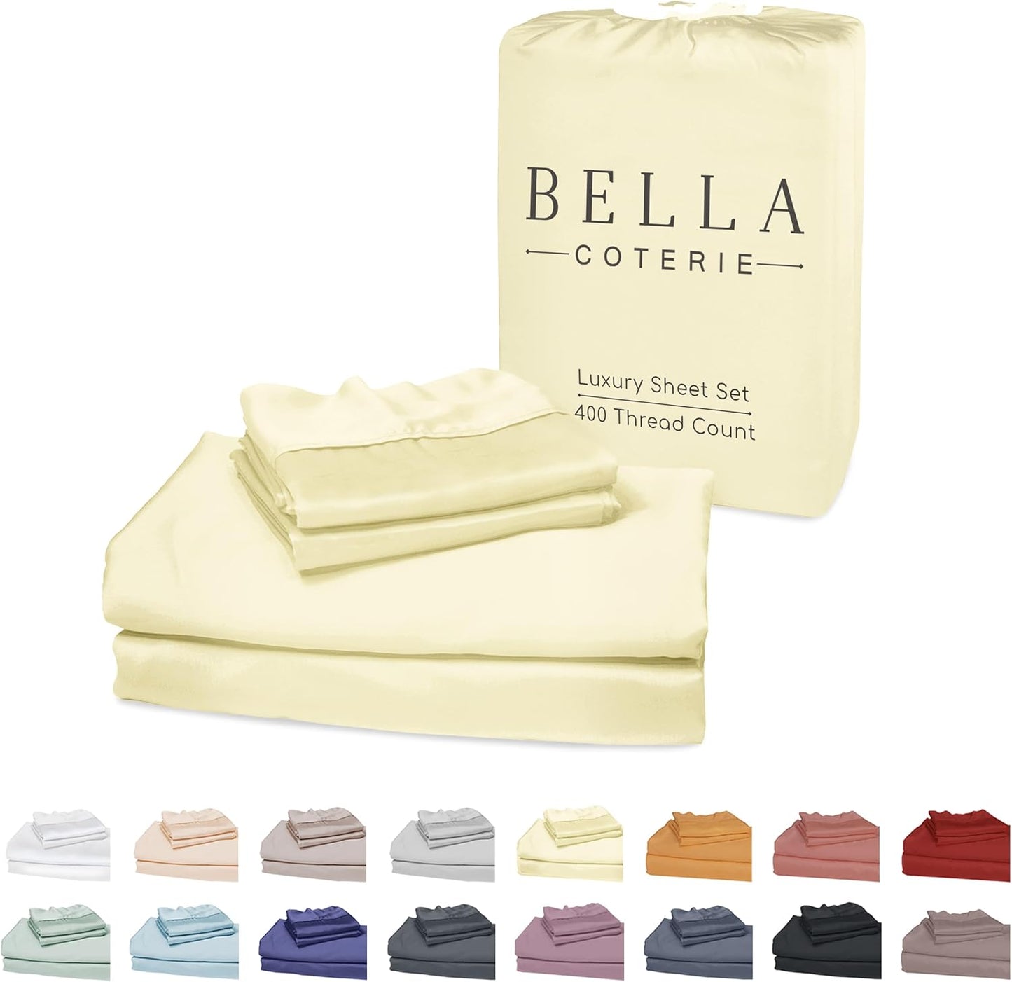 Bella Coterie Luxury Bamboo Viscose Cal King Size Sheet Set | 100% Organically Grown | Ultra Soft | Cooling for Hot Sleepers | 18" Deep Pocket [Lemonade]