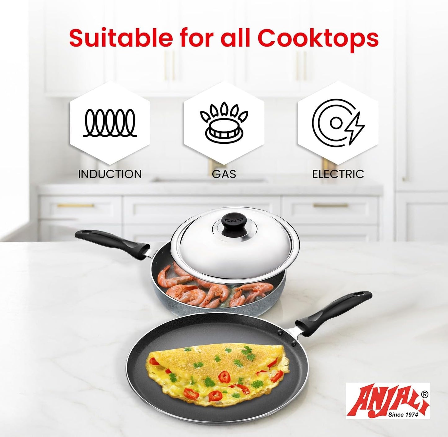 Nonstick Cookware Set – Aluminium Crepe Pan (11-Inch) and Frying Pan with Stainless Steel Lid (10.2-Inch) | Gas and Induction Compatible | Nonstick for Everyday Cooking