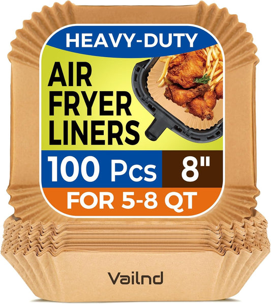 Air Fryer Paper Liners: 100Pcs Parchment Paper, 8" Air Fryer Liner Disposable for Microwave, Non-Stick Square Air Fryer Basket Liner